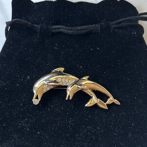 New Gold Dolphin Brooch with‎ Rhinestones